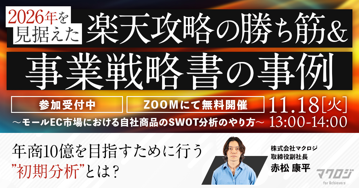 年商10億を目指すために行う”初期分析”とは？ 2026年を見据えた 楽天攻略の勝ち筋＆事業戦略書の事例 ～モールEC市場における自社商品のSWOT分析のやり方～