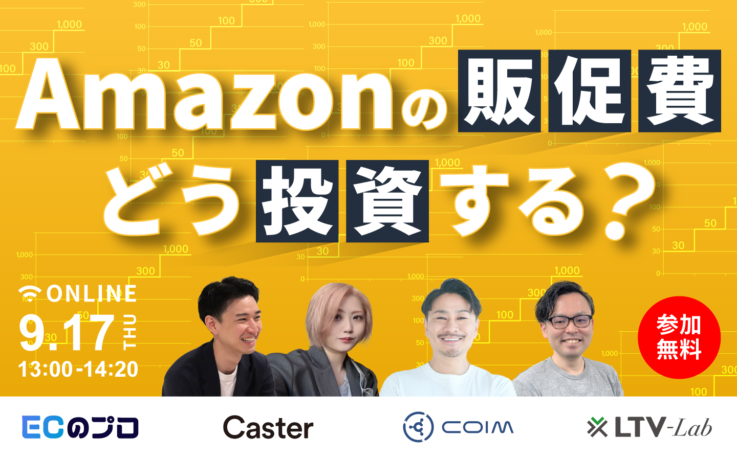 「Amazon販促費どう投資する？｜月50万・100万・300万・500万・1,000万円別の予算設計と配分戦略」のウェビナーバナー